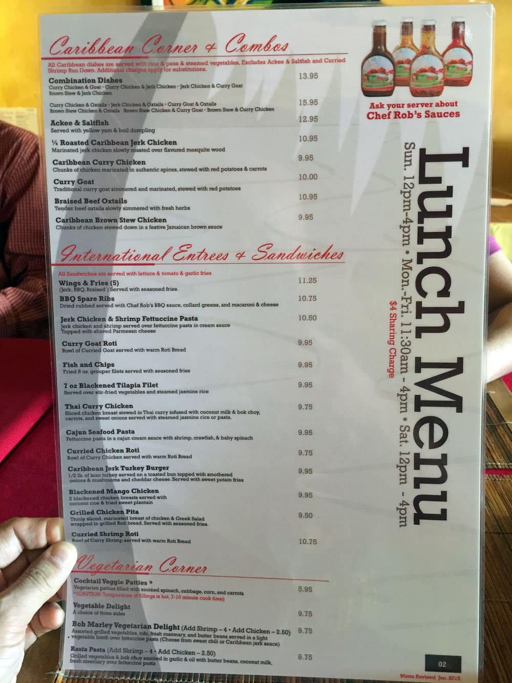Carta de Chef Rob's Upscale Lounge