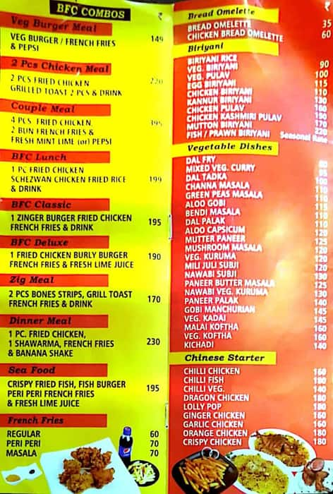 Bfc menu deals