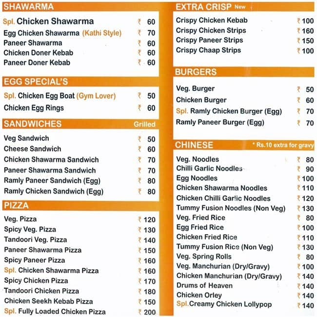 The Tummy Section Menu, Menu for The Tummy Section, Jail Road, New ...