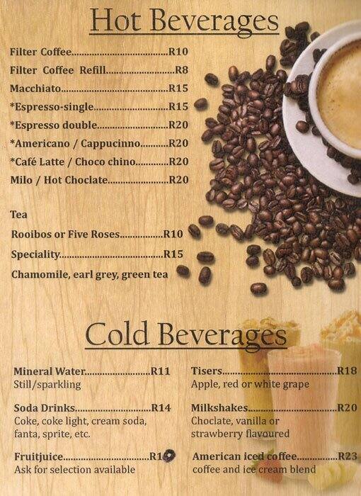 Menu at 46 Beans Coffee Shop cafe, Cape Town