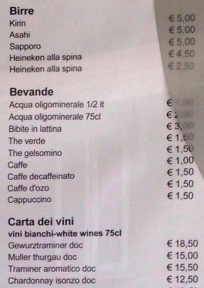 Menu di Ristorante Giapponese 