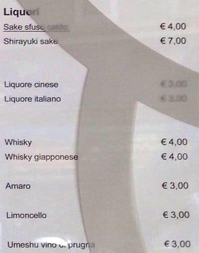 Menu di Ristorante Giapponese 