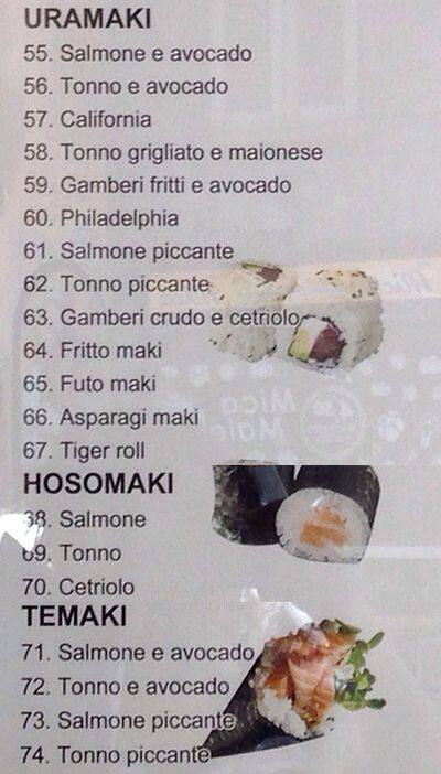 Menu di Ristorante Giapponese 