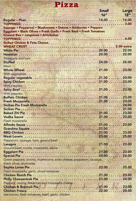 Menu at Antonio's Pizza pizzeria, New York City, 318 Flatbush Ave