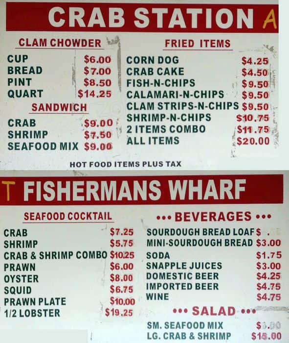 The Crab Station menu, Menu restauracji The Crab Station, Fisherman's