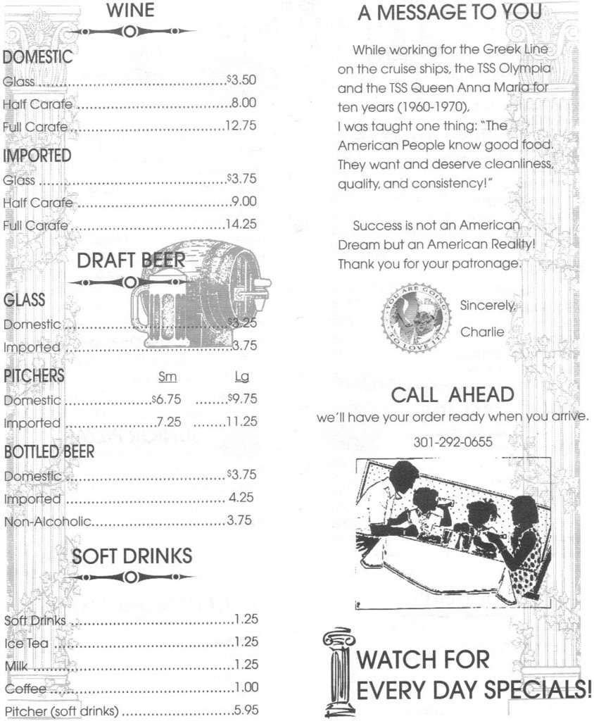 Menu at Charlie's Family Restaurant, Fort Washington