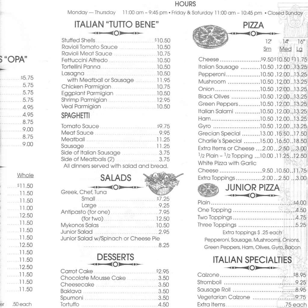 Menu at Charlie's Family Restaurant, Fort Washington