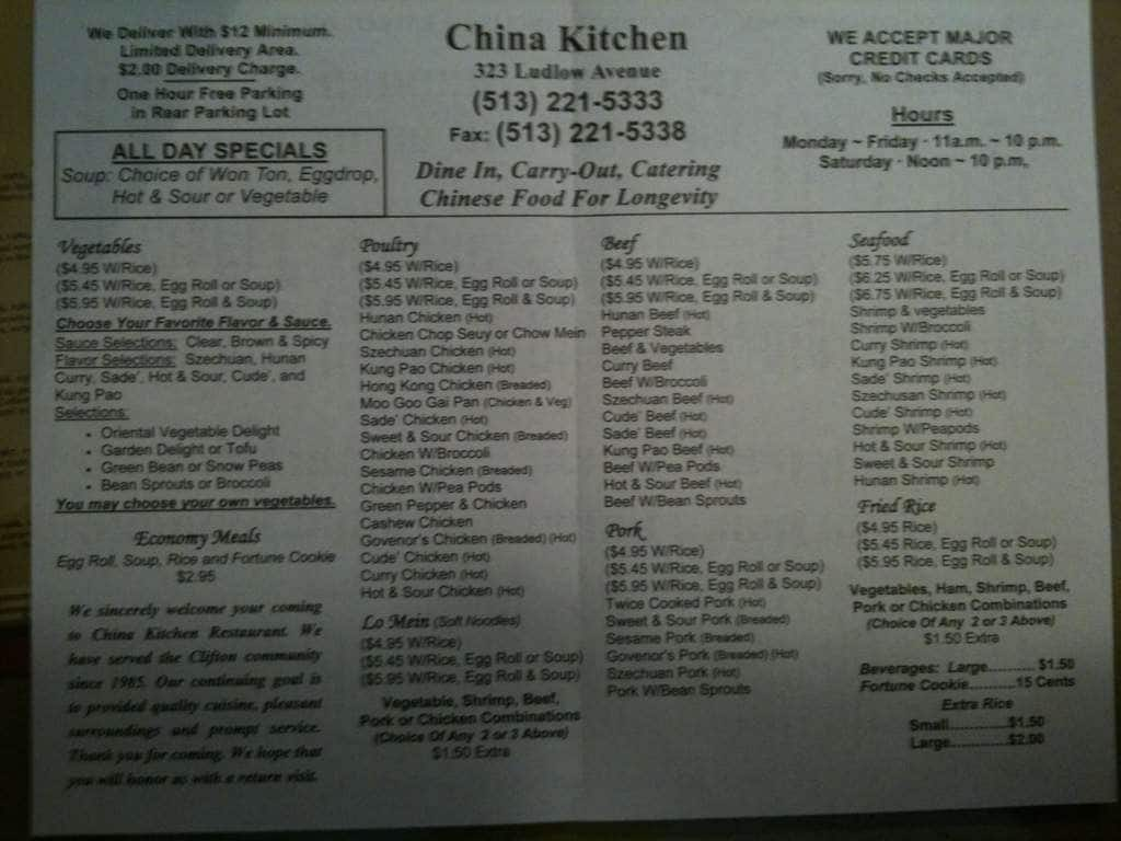 China Kitchen Menu Menu For China Kitchen Clifton Avondale