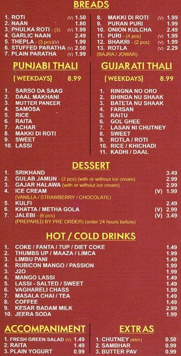 Menu at Jaipur Palace restaurant, Manchester, 346 Wilmslow Rd