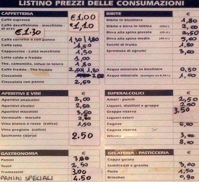 Bar Tavola Calda a Milano Foto del Menu con Prezzi Zomato Italia