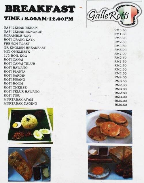 GalleRotti Kafe Menu, Menu for GalleRotti Kafe, Taman Melawati