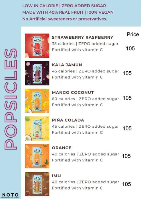 NOTO - Ice Creams & Desserts menu