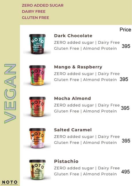 NOTO - Ice Creams & Desserts menu
