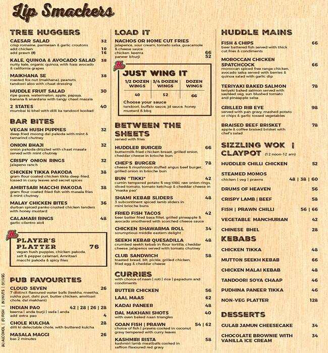 Menu at The Huddle Sports Bar and Grill - Citymax Hotel Bur Dubai, Dubai