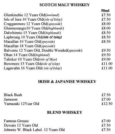 Rosa Lewis Bar menu