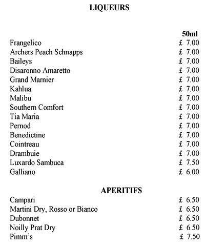 Rosa Lewis Bar menu