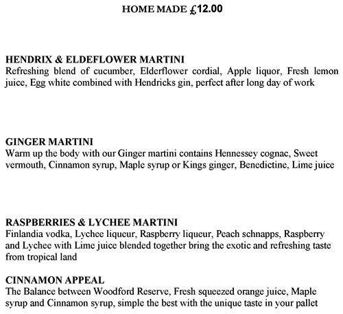 Rosa Lewis Bar menu