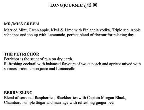 Rosa Lewis Bar menu