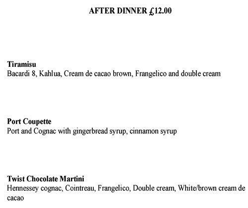 Rosa Lewis Bar menu
