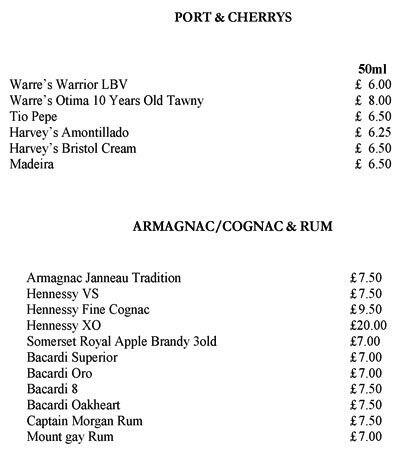 Rosa Lewis Bar menu