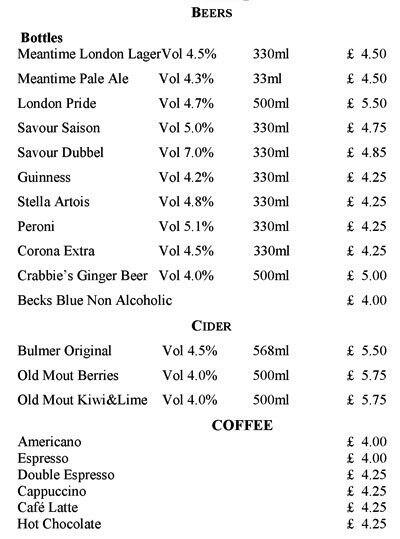 Rosa Lewis Bar menu