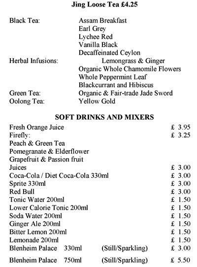 Rosa Lewis Bar menu