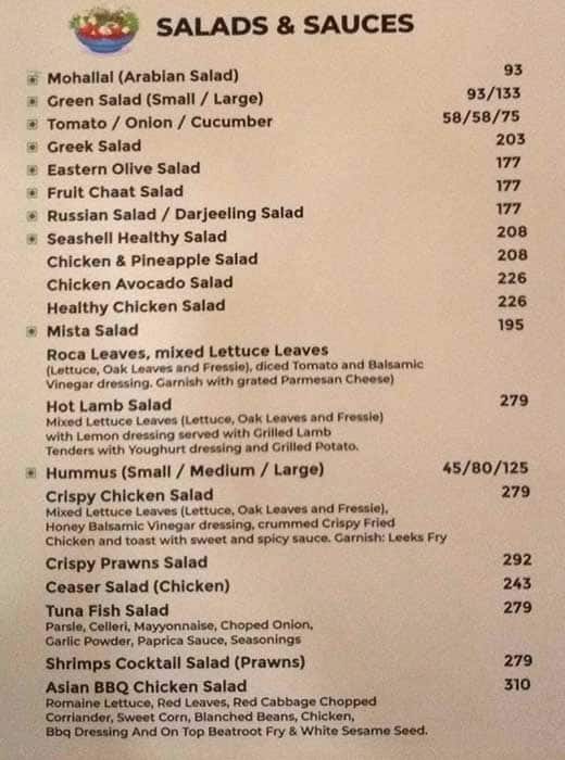 Savoury Sea Shell Restaurant menu
