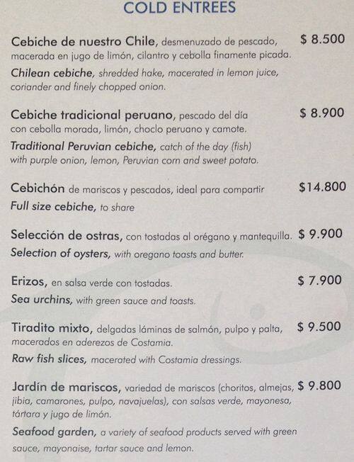 Costamia Menu, Menu de Costamia, Providencia, Santiago 