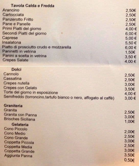 Menu di In Sicilia 