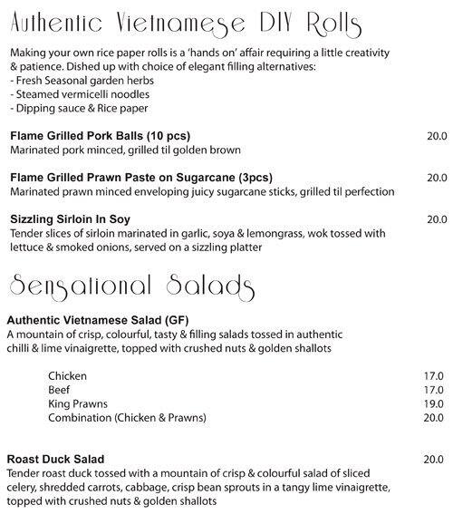 Menu at Viet L'Amour Restaurant, Prospect, 93 Prospect Rd