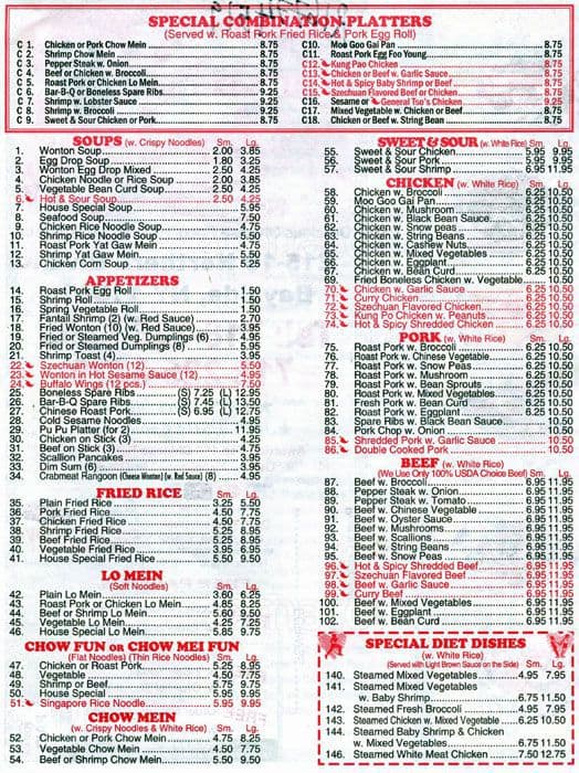 Panda Garden Chinese Restaurant Menu