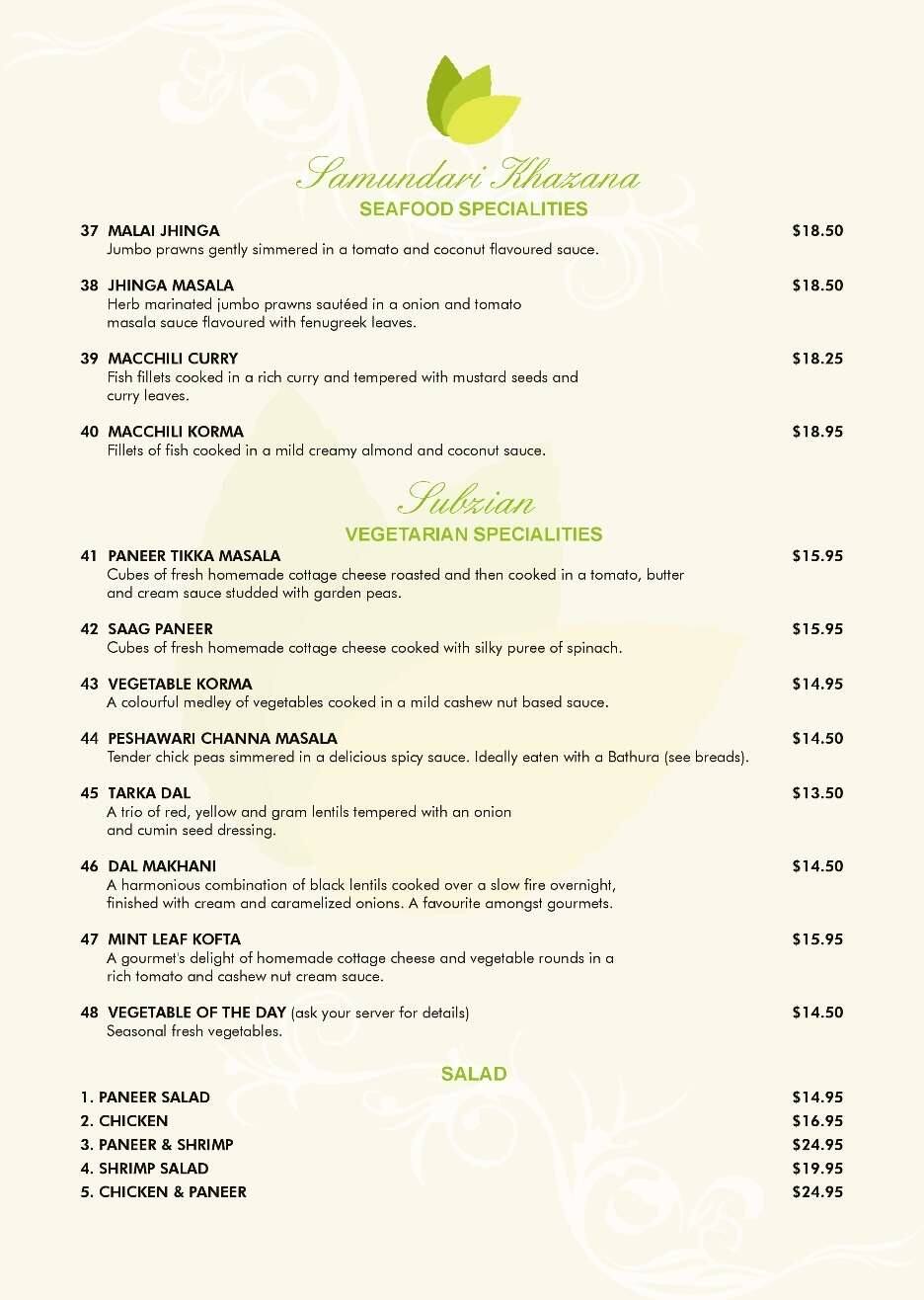 Menu at Mint Leaf restaurant, Coral Gables, 276 Alhambra Cir