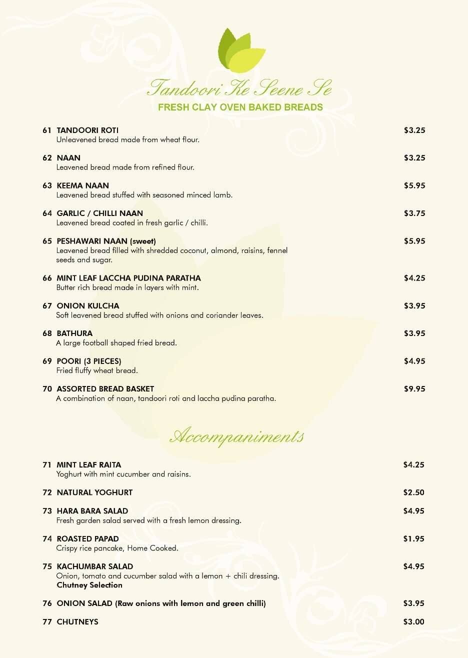 Menu at Mint Leaf restaurant, Coral Gables, 276 Alhambra Cir