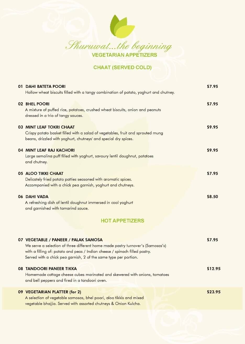 Menu at Mint Leaf restaurant, Coral Gables, 276 Alhambra Cir