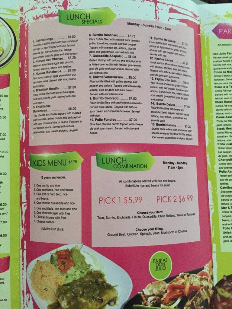 Menu at Don Julio Mexican Kitchen & Tequila Bar, Orlando, 551 S Chickasaw Trail