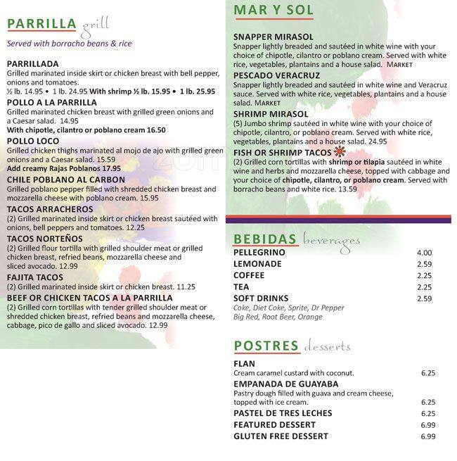 Menu at Soluna restaurant, San Antonio, Broadway 204