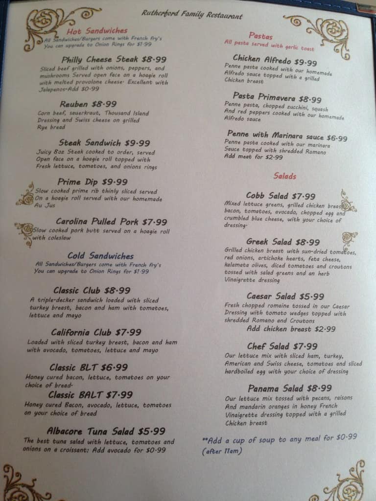 Menu At Rutherford's 66 Family Diner Restaurant, Kingman