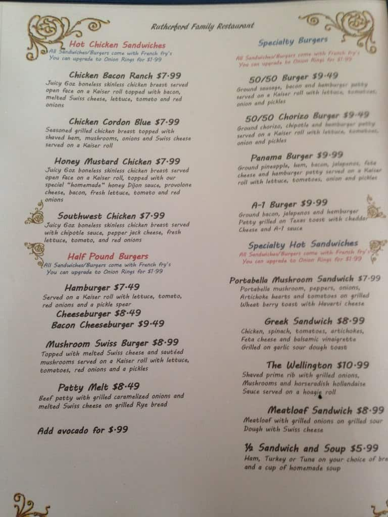 Menu at Rutherford's 66 Family Diner restaurant, Kingman