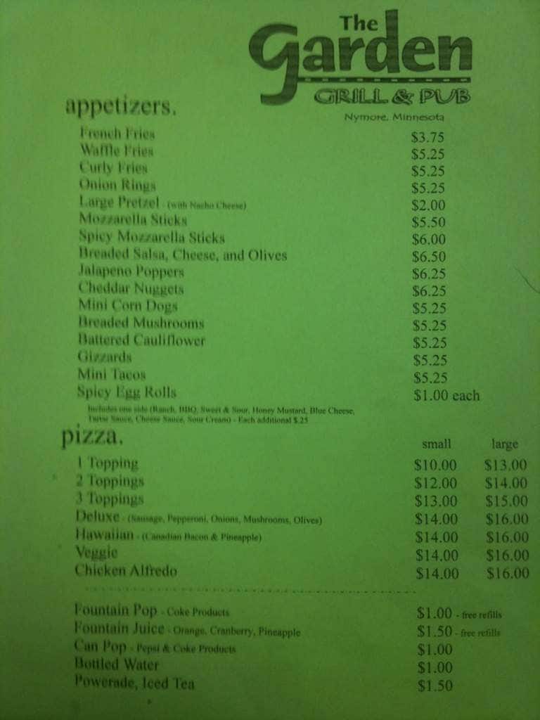 Menu at Garden Grill & Pub, Bemidji