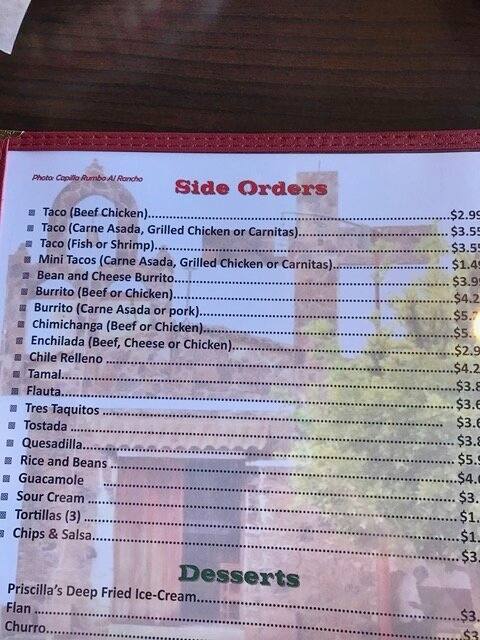 Menu at Ninfa's Mexican Grill restaurant, St. George