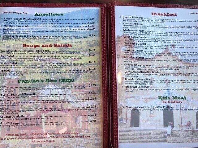 Menu at Ninfa's Mexican Grill restaurant, St. George
