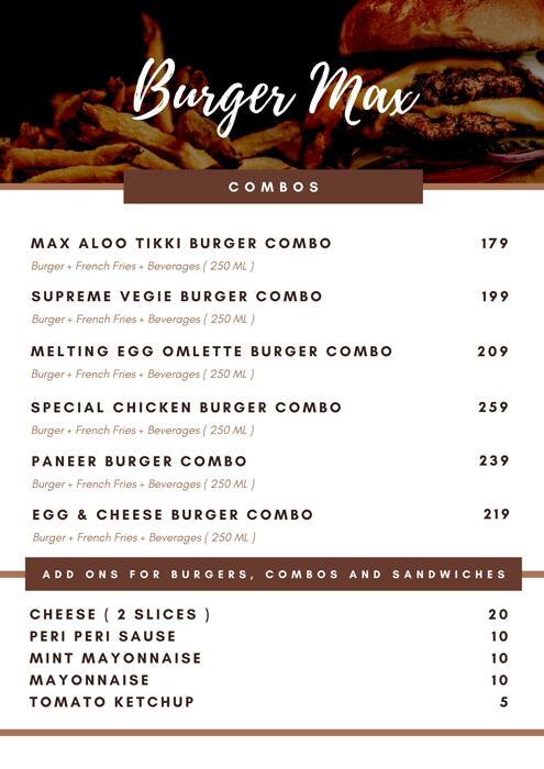 Burger Max menu