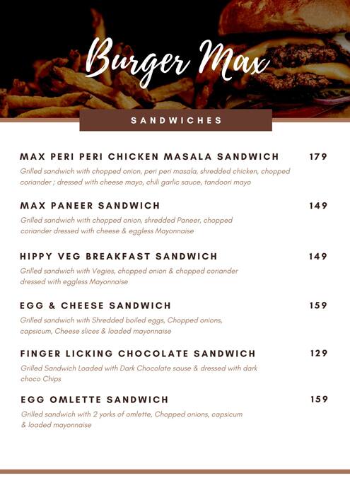 Burger Max menu