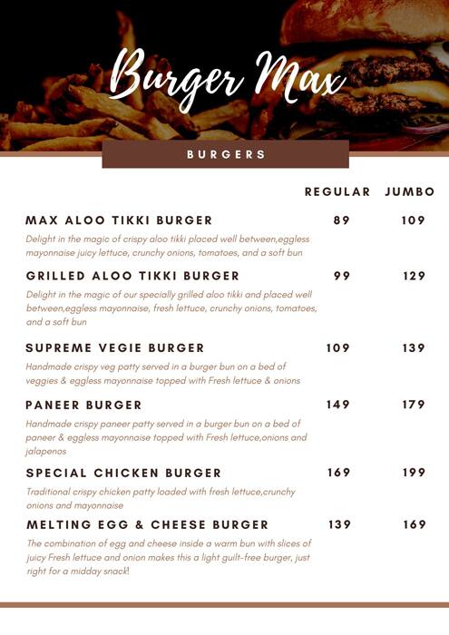 Burger Max menu