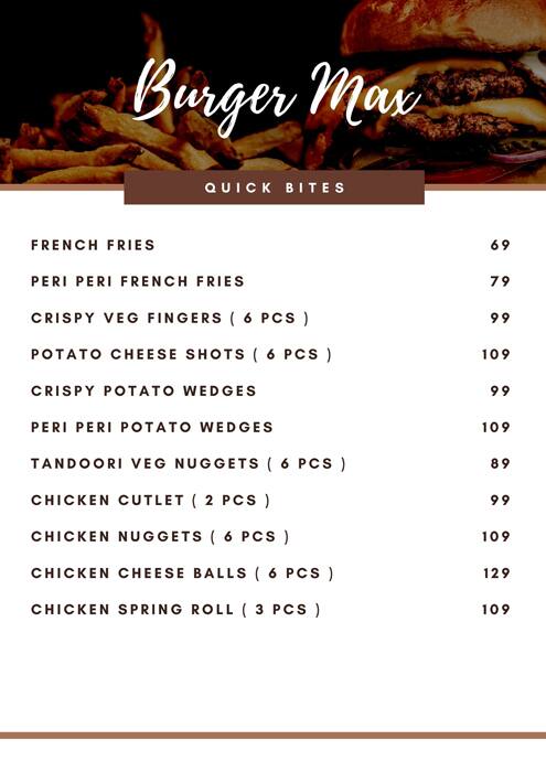 Burger Max menu