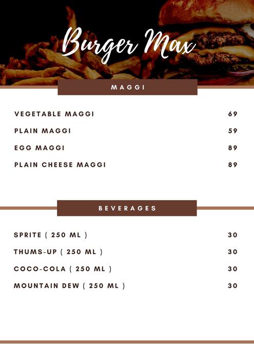 Burger Max menu