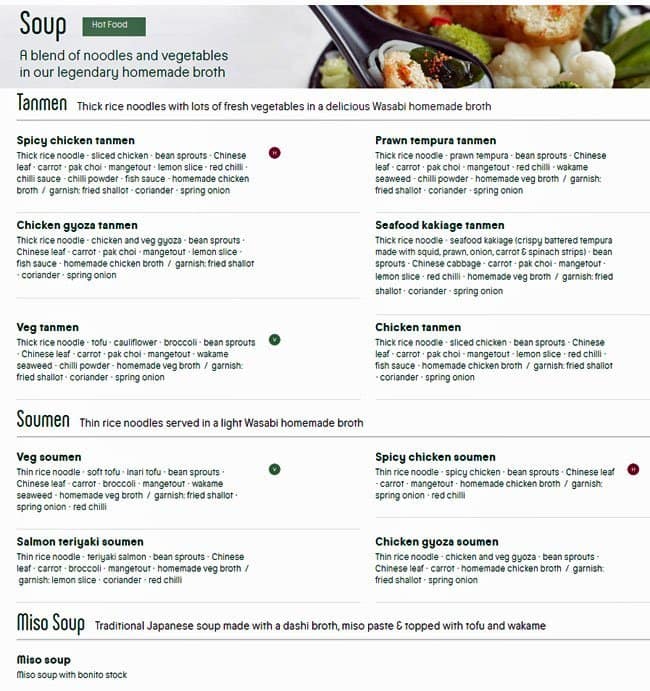 Menu at Wasabi Sushi & Bento restaurant, London, 1 New Change