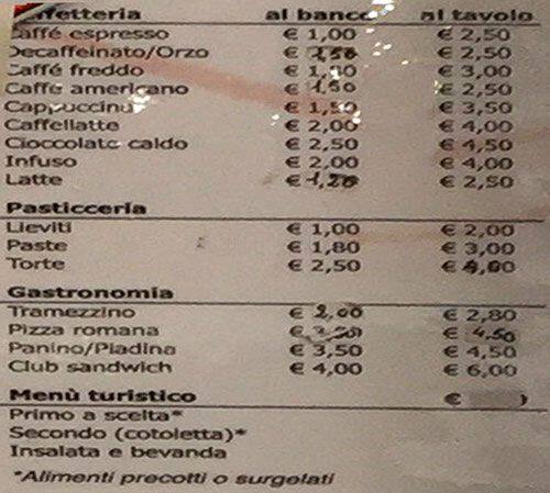 Menu di Caffè di Giacomo 