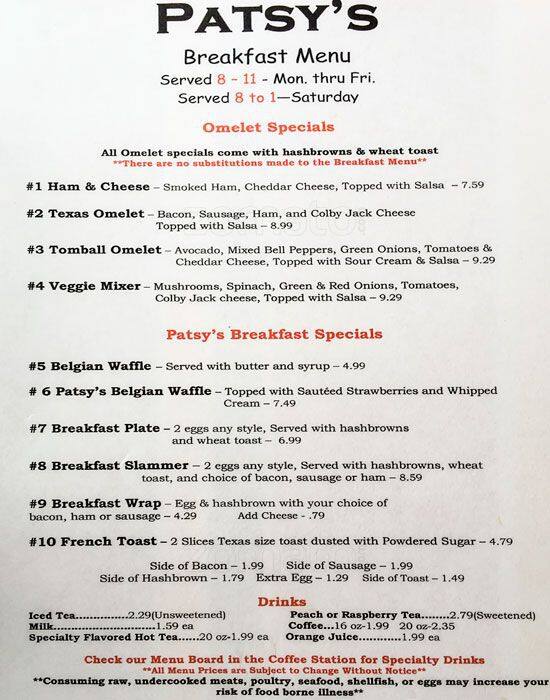 Patsy's Menu, Menu for Patsy's, Tomball, Houston Urbanspoon/Zomato