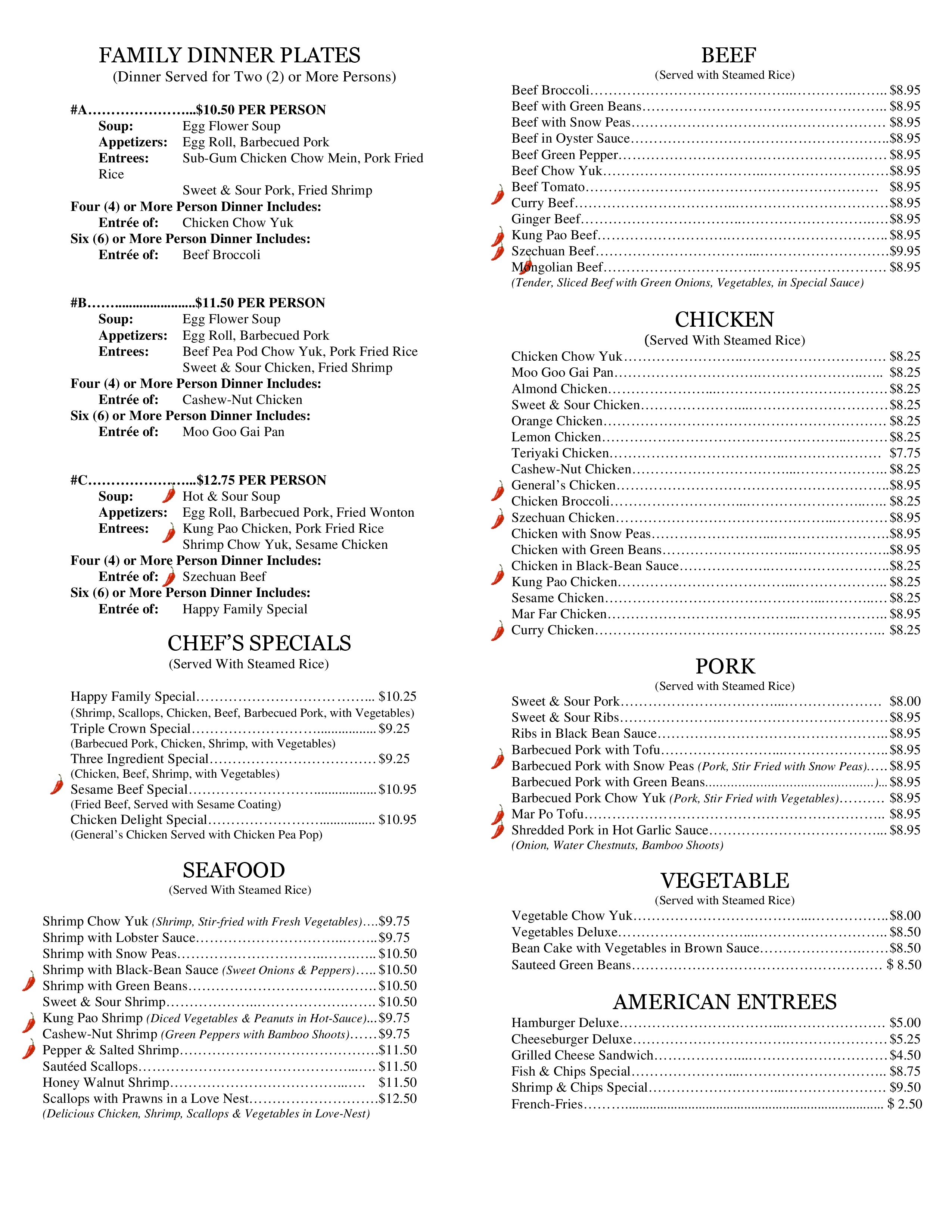 Chan's Garden menu